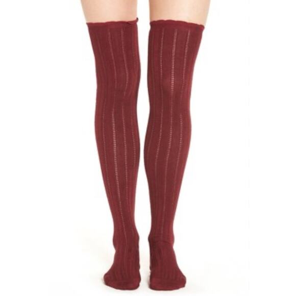 Free People 'All For One' Pointelle Knit Over The Knee Socks Color Berry NWT - Picture 1 of 7